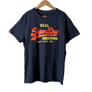 Vintage Real SuperDry Men’s Bold Graphic Dark Blue Tee XXL